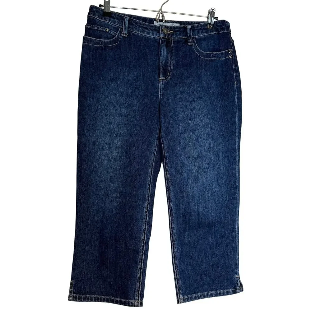 Chico's Platinum Denim Cropped Jeans Womens 6 Blue 5-Pockets Wide-Leg Summer